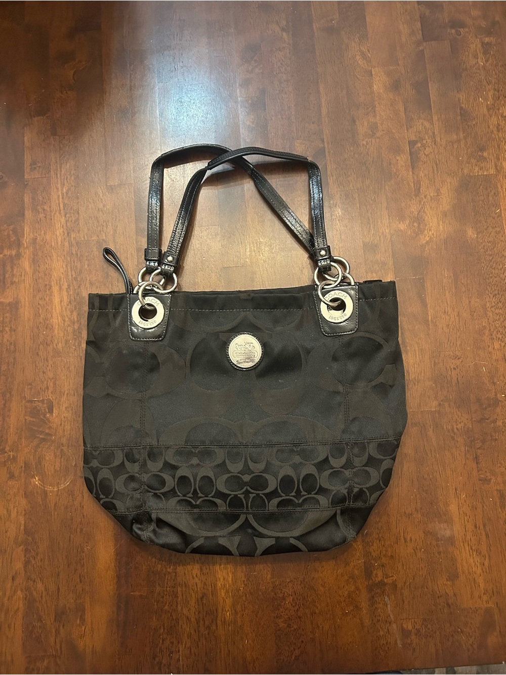 Coach Alex Signature Logo Canvas Black Leather Shoulder Bag + Matching Wallet